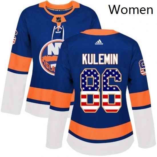 Womens Adidas New York Islanders 86 Nikolay Kulemin Authentic Royal Blue USA Flag Fashion NHL Jersey